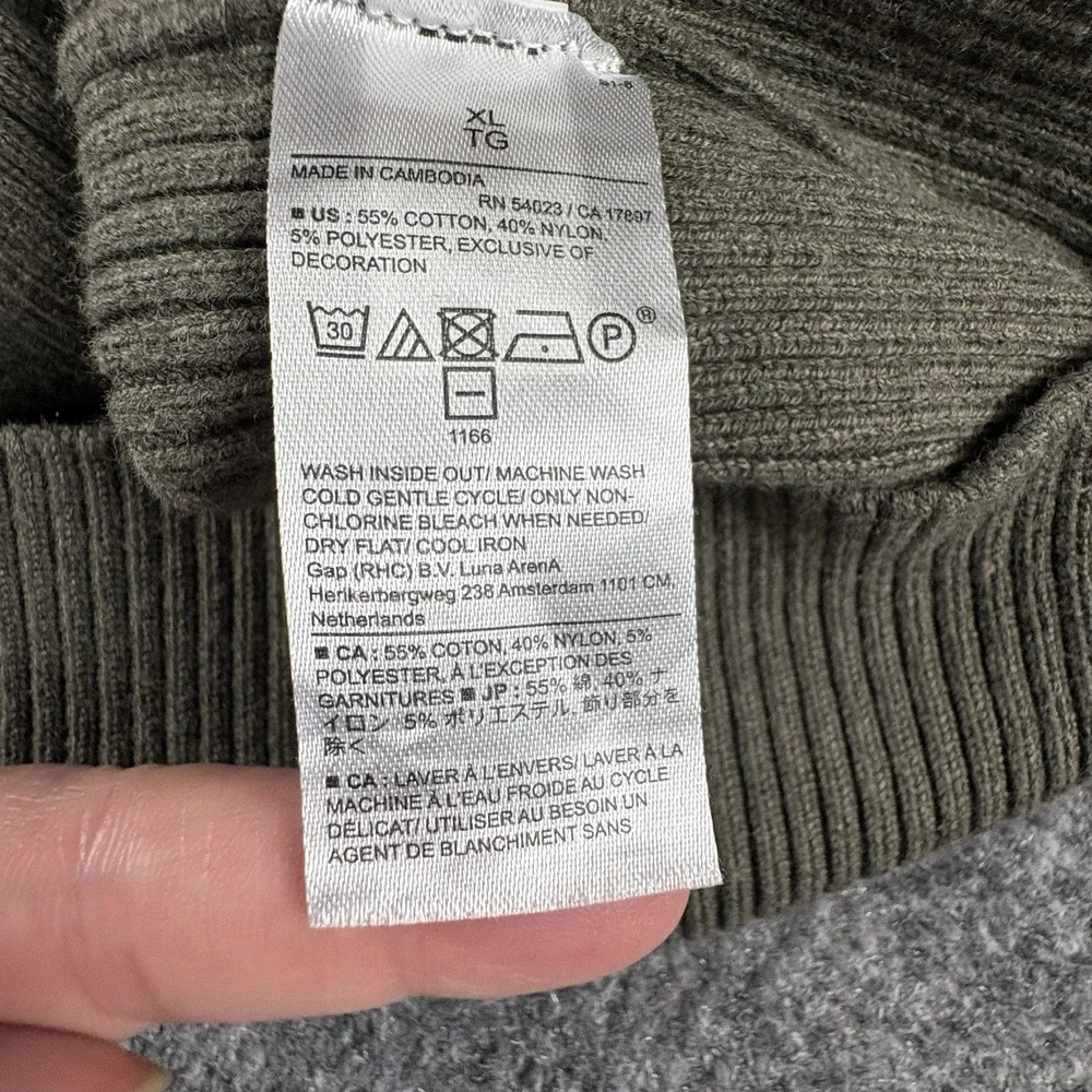 Banana Republic Sweater Men's XL Green Military Utility Shoulder Patch Rugged